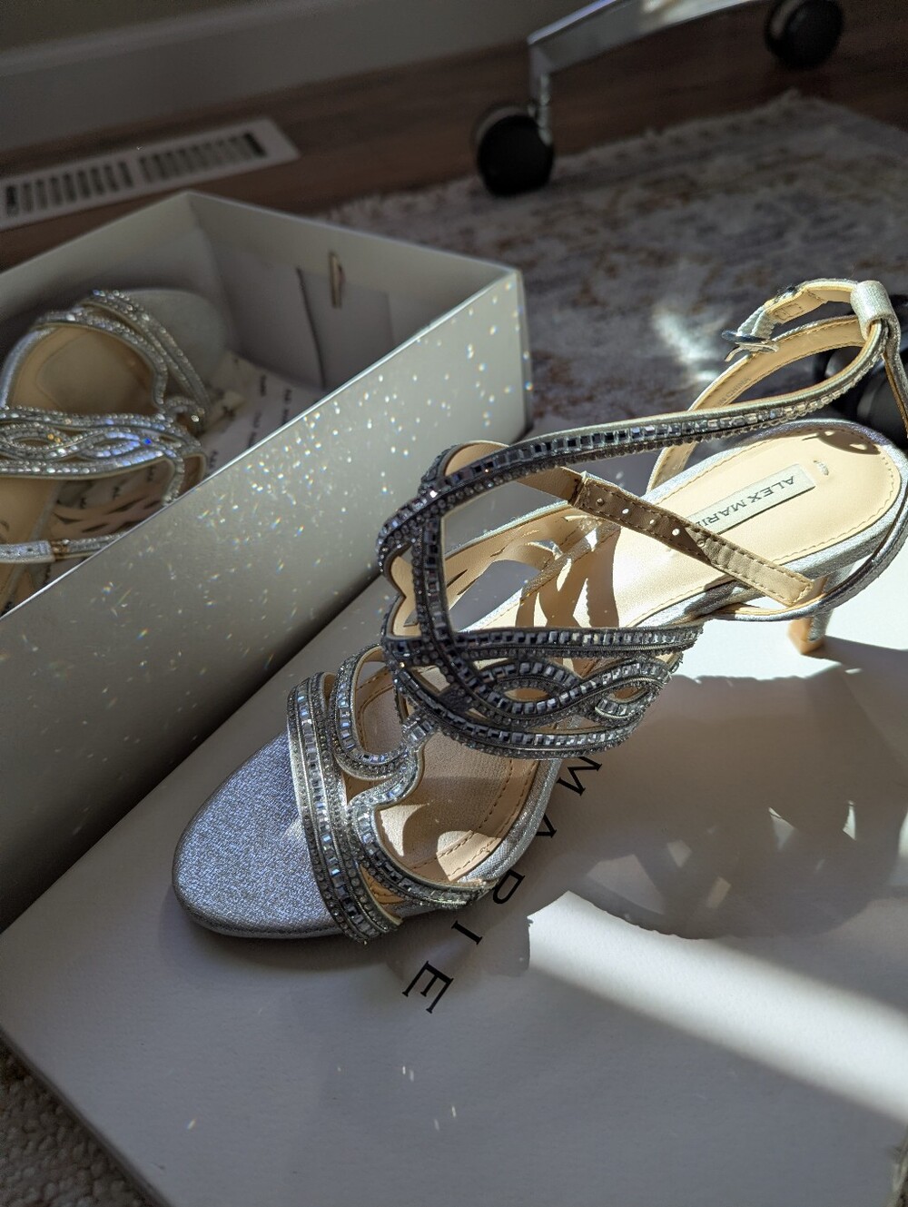 Silver Rhinestone Heels W7.5 - Picture 3 of 5